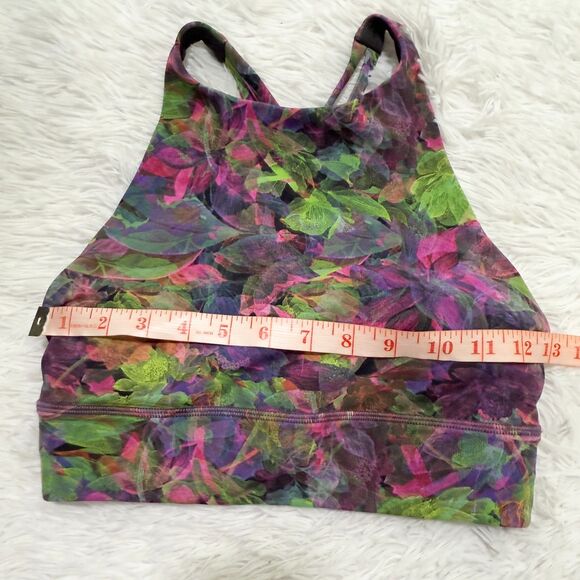 Women Lululemon Energy High-Neck Longline Tough Bra Vivid Floral Tone Multi Sz 6 - Picture 5 of 7